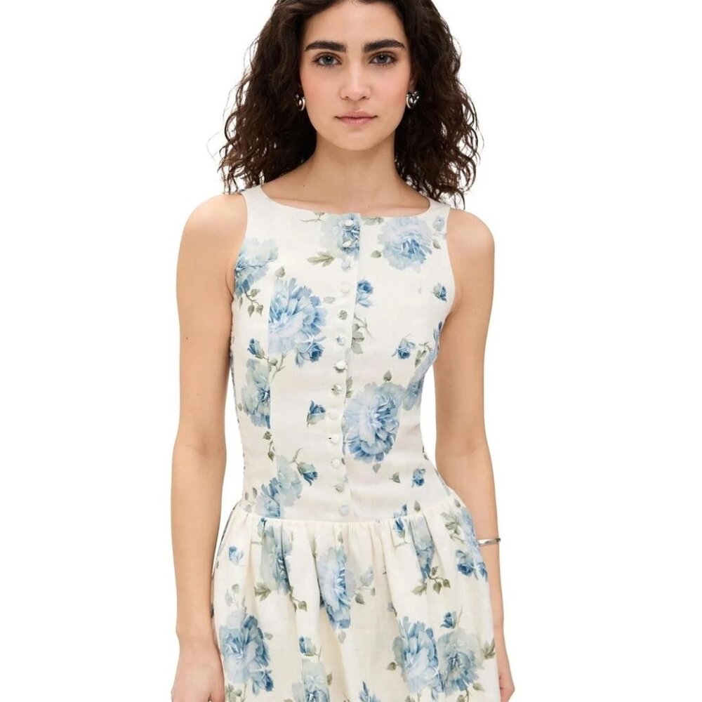 Faithfull The Brand Blair Mini Dress Blue Floral Cecile Print Size XXL - Picture 4 of 5